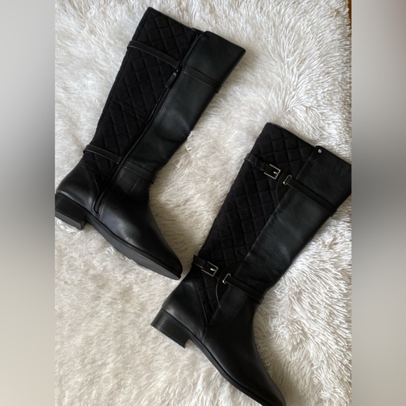 New Sz 10W Wide Calf black Leather knee high  boots - Picture 2 of 12